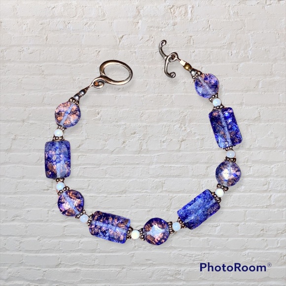 Murano Jewelry - Vintage Venetian Murano Dark Blue Glass Bracelet